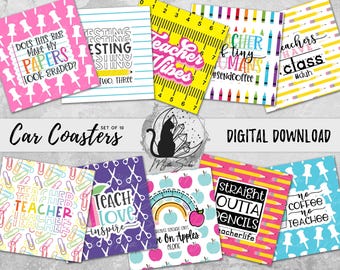 Teacher Car Coaster Png Bundle, Education Coaster Designs, Learning Sublimation Graphics, School Instant Download, Teach Printable Graphics