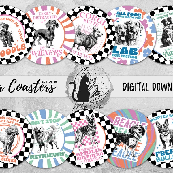 Dog Car Coaster Png, Retro Puppy Coaster Design, Weenie Dog Sublimation Graphic, Dog Breed Instantly Download, Pet Printable Dog Lover Gift