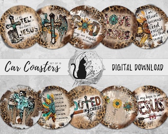 Faith Car Coaster Png Bundle, Religious Coaster Designs, Christian Sublimation Graphics, Western Instant Download, Jesus Printable Graphics