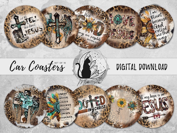 Faith Car Coaster Png Bundle, Religious Coaster Designs, Christian Sublimation Graphics, Western Instant Download, Jesus Printable Graphics