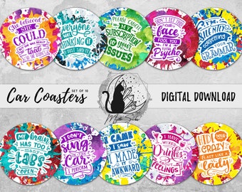 Funny Car Coaster Png Bundle, Sarcastic Coaster Designs, Sassy Sublimation Graphics, Sarcasm Instant Download, Snarky Printable Graphics