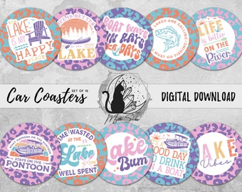 Lake Car Coaster Png Bundle, Beach Theme Coaster Designs, Lake Vibes Sublimation Graphics, Digital  Instant Download, Lake Life Printable