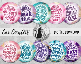 Office Car Coaster Png, Funny Work Coaster Designs, Sarcastic Job Sublimation Graphic, Instantly Download, Co-Worker Gift Car Coaster Bundle