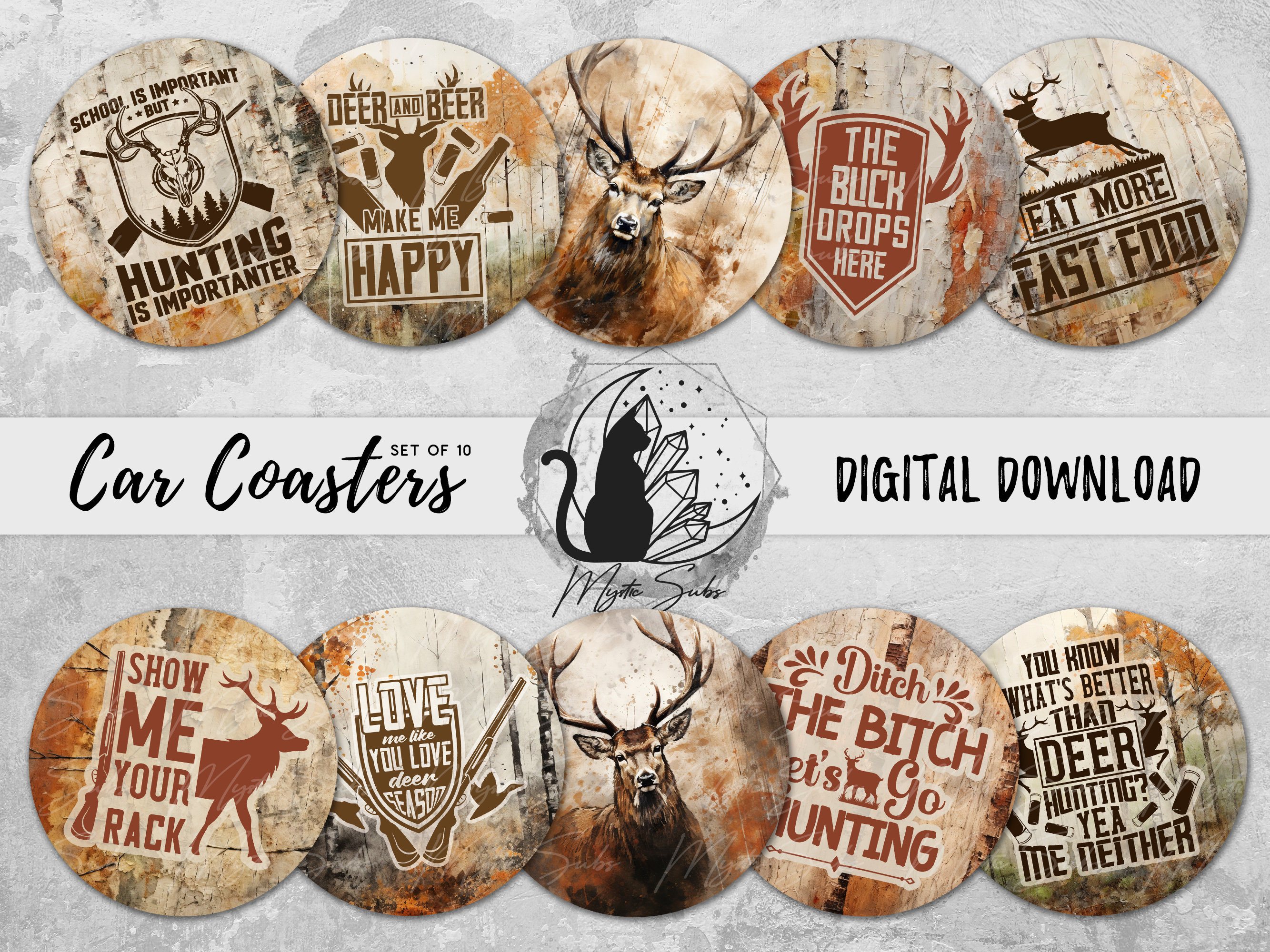 Deer Hunter Car Coaster Png Bundle Deer Theme Coaster Etsy