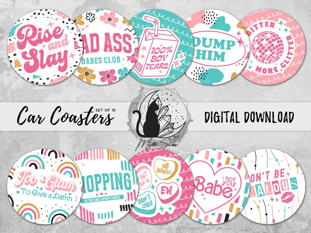Girl Power Car Coaster Png Bundle, Women's Empowerment Coaster Designs, Female Let's Go Party