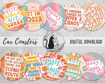 Funny Driving Car Coaster Png, Bad Driver Coaster Design, Sarcastic Sublimation Graphic, Hot Girls Hit Curbs Instantly Download, Milf Bundle