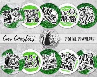 Golf Car Coaster Png Bundle, Golf Ball Coaster Designs, Golfing Sublimation Graphics, Sports Digital Download, On the Green Printable