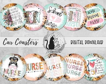 Nurse Car Coaster Png Bundle, Registered Nurse Coaster Designs, Healthcare Sublimation Graphics, Medical Download, School Nurse Printable