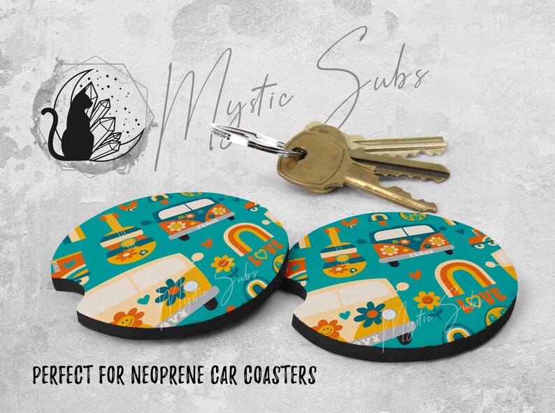 Retro Car Coaster Png Bundle, Hippie Coaster Designs, 70s Aesthetic ...