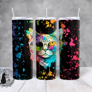 Cat Tumbler Wrap Png, Cat Lover Tumbler Designs, Kitten Sublimation Graphics, Painted Kitty Instant Download, Cat Mom Printable Graphics,