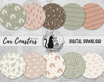 Boho Car Coaster Png Bundle, Trendy Coaster Designs, Disco Sublimation Graphics, Rainbow Instant Download, Sketched Printable Graphics