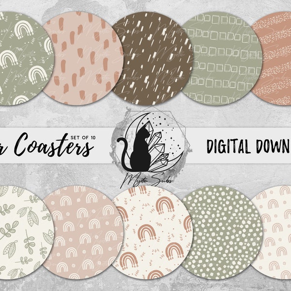 Boho Car Coaster Png Bundle, Trendy Coaster Designs, Disco Sublimation Graphics, Rainbow Instant Download, Sketched Printable Graphics