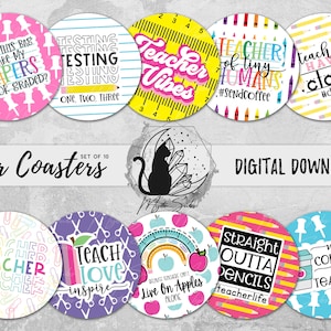 Teacher Car Coaster Png Bundle, Education Coaster Designs, Learning Sublimation Graphics, School Instant Download, Teach Printable Graphics