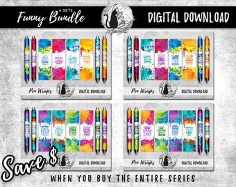 Sarcastic Pen Wrap Png Bundle, Set of 16 Funny Vinyl Pen Wrap Designs, Snarky Sublimation Graphic, Inkjoy Sassy Instant Download, Epoxy Pen