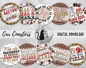 Baseball Car Coaster Png Bundle, Batter Swing Coaster Designs, Sassy Sublimation Graphics, Baseball Mom Sarcasm Instant Download, Printable