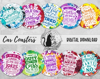 Funny Car Coaster Png Bundle, Sarcastic Coaster Designs, Sassy Sublimation Graphics, Sarcasm Instant Download, Snarky Printable Graphics