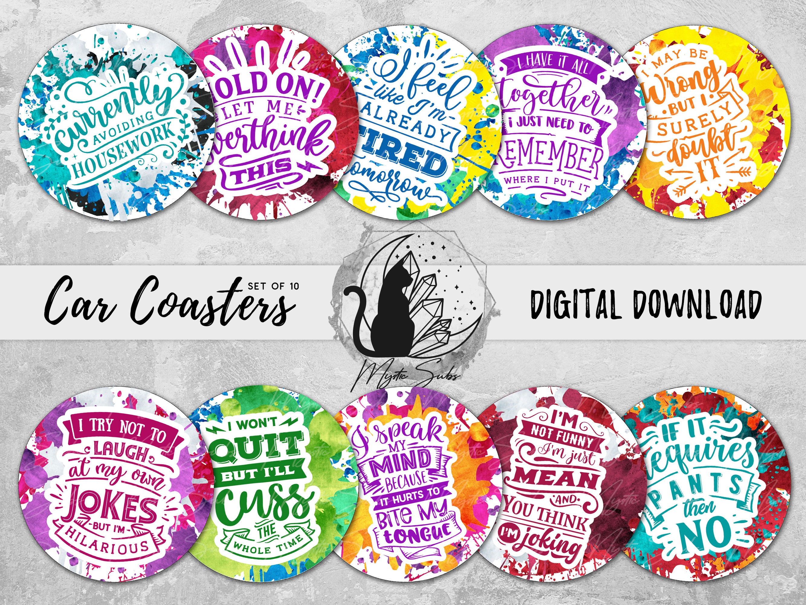 Car Coaster Packaging Templates, Canva Coaster Printable Packaging, Holiday Car  Coaster Display Card Template 2.5 Inch Coaster Phrases Bonus 