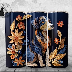 3D Dog Tumbler Wrap Png, 20 oz Dog Lover Tumbler Background Design, Animal Sublimation Graphics, Quilled Paper Puppy Instant Download Print