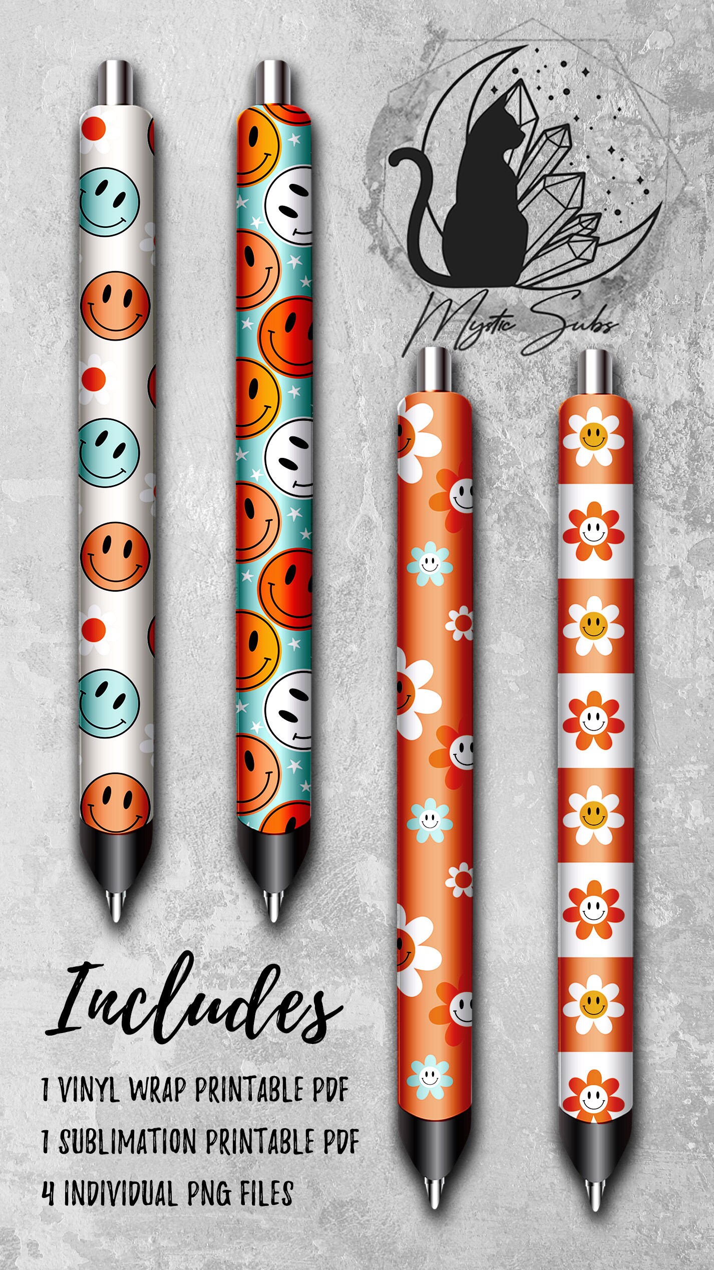 Retro Pen Wrap Png Bundle Hippie Vinyl Pen Designs Smiley - Etsy