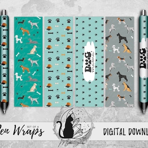 Dog Pen Wrap Png Bundle, Dog Lover Vinyl Pen Wrap Designs, Dog Mom Sublimation Graphic, Inkjoy Pattern Instant Download, Epoxy Pen Printable