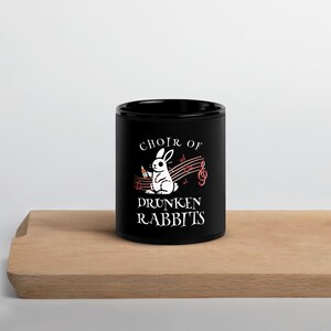 Schwarze glänzende Keramiktasse | Kaninchen-Tasse | Lustige Kaffeebecher