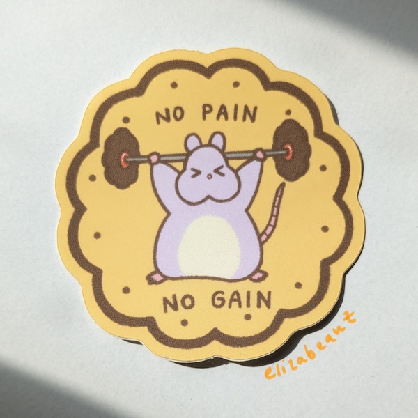 Spirited Away Cookie Lifting Mouse 'No Pain No Gain' Matte Vinyl Sticker