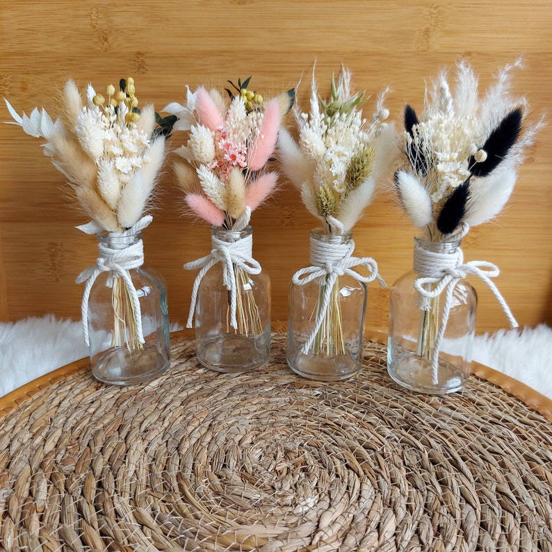 Kleiner Trockenblumenstrauß mit Vase, Blumen mit Vase, Getrocknete Blumenstrauß, Tischdeko, Hochzeit Deko, Trockenblumen Bild 1