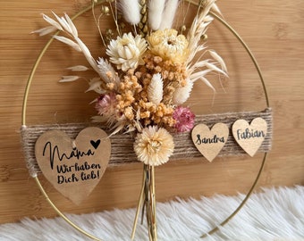 Trockenblumenkranz Mama, Geschenke für Mama, Mutter, mit Namen, Personalisiert, Schöner Kranz