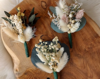 Ansteckblume Bräutigam mit Nadel,  Anstecker, Anstecker Hochzeit, Boutonniere Trockenblumen, Hochzeit, Verlobung,