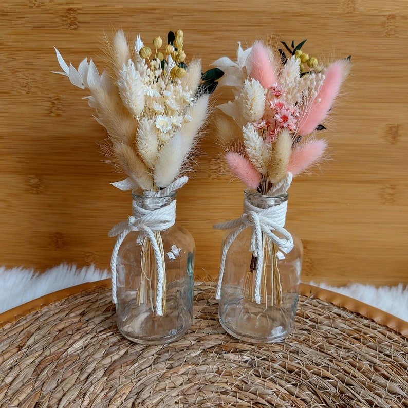 Kleiner Trockenblumenstrauß mit Vase, Blumen mit Vase, Getrocknete Blumenstrauß, Tischdeko, Hochzeit Deko, Trockenblumen Bild 7