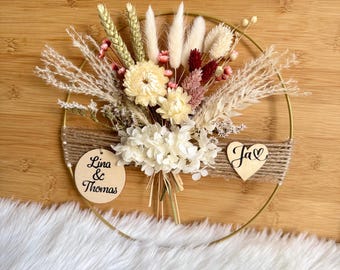 Trockenblumenkranz "Ja", Kranz mit Name, Kranz als Hochzeit Geschenk, Blumenkranz für Hochzeit, Trockenblumenring, Kranz Personalisiert