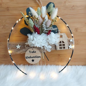 Christmas door wreath, dried flower wreath with LED lighting, Christmas gift, personalized, Merry Christmas