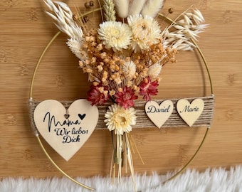 Trockenblumenkranz Mama, Geschenke für Mama, Mutter, Oma, mit Namen, Personalisiert, Muttertag