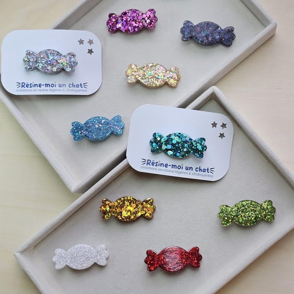 Glittery resin candy-shaped hair clip on a 4cm alligator clip – Original handmade creation by Résine-moi Un Chat