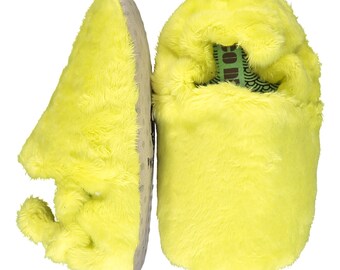 Zapatillas de bebé de suela vegana, color amarillo ácido, talla 18 EUR, para usar descalzo, lavables.