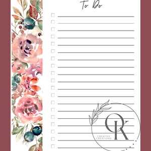 Floral to Do List Printable Checklist Instant Download - Etsy