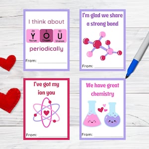 Dia dos Namorados de Química para Impressão, Cartões de Dia dos Namorados Científicos, Dia dos Namorados Nerdy, Download Instantâneo, Cartões de Dia dos Namorados para Crianças, Etiquetas para Presente de Dia dos Namorados