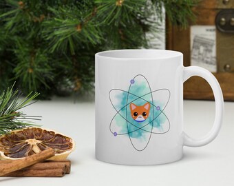 Chemie Kation Becher, orange Katze, Chemie Wortspiele, süße Wissenschaftstasse, Chemie Kitty
