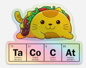 Chemistry TacoCat Sticker for Water Bottles or Laptops | Nerdy Cute Science Stickers | Teacher Student Gift | Periodic Table | Taco Cat