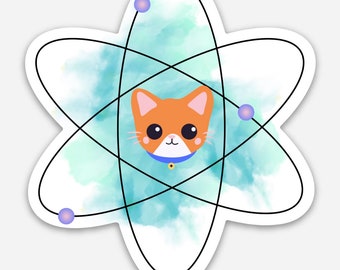 Cation Sticker, Chemistry Cat, Cute Science Sticker, Orange Cat, Chemistry Pun Waterproof Decal Sticker for Laptop or Water Bottles