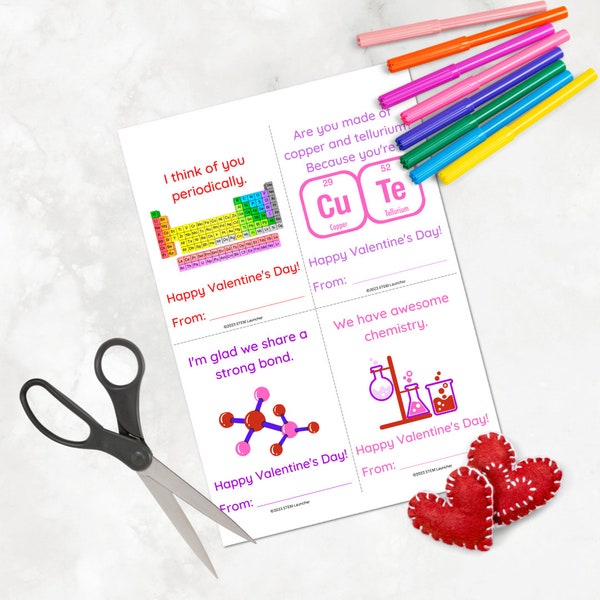 Printable Science Chemistry Puns Valentines