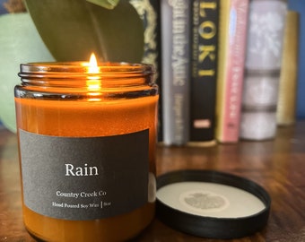 Rain - Soy Candle - Container Candle - Amber Jar - Black Label - Country Creek Co