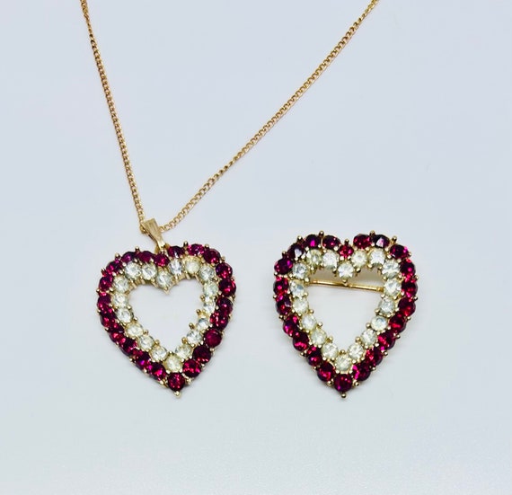 Trifari Set: Ruby & Rhinestone Heart - image 1