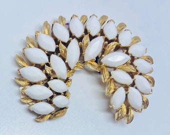 Trifari Pin: White Stone Semi Circle