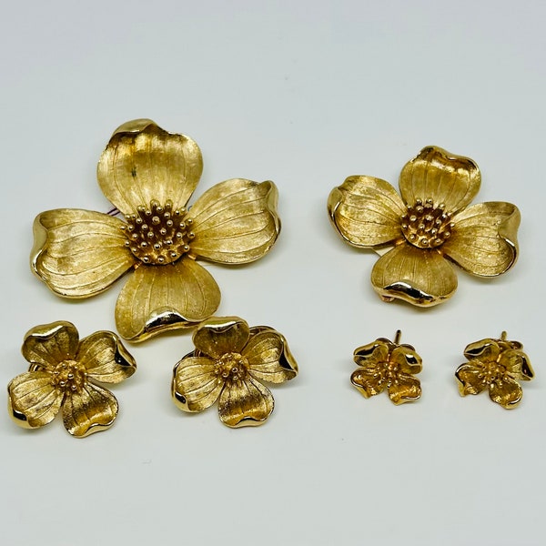 Trifari Set: Pin and Earring Dogwood