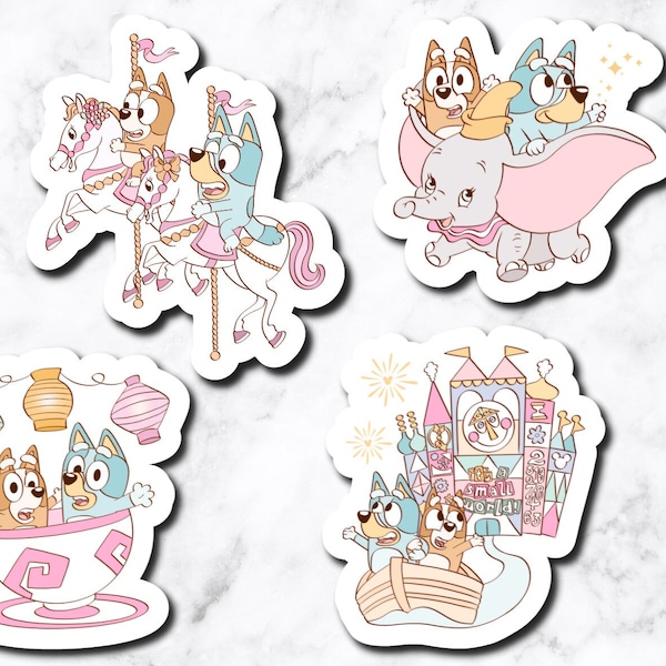 Pups at the Park Blue & Bingo Inspired **Set of 4 Stickers**