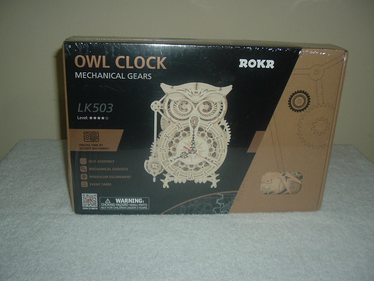 ROKR 3D Wood Puzzle LK503 Owl Clock NEW Mechanical Gears, Quartz Movement