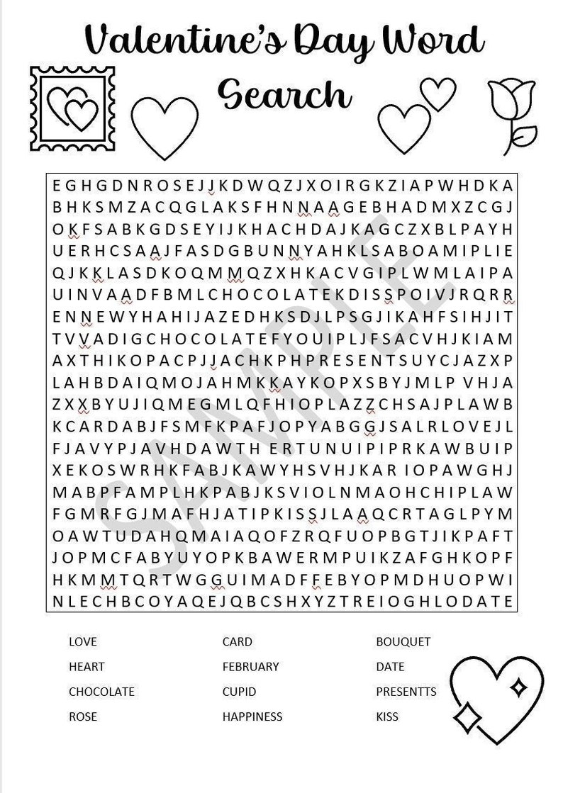 Printable Valentine s Day Word Search And Colouring Activity Etsy