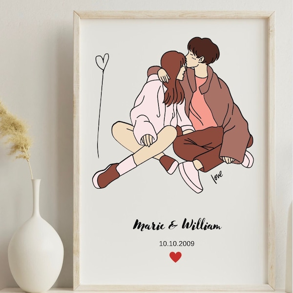 Affiche numérique couple avec date  | Style intérieur | décoration idéale pour la maison ou impression cadeau