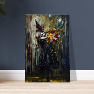 Gothic Maskerade Leinwand Druck | Dunkle Fantasie | Halloween-Dekor | Gruselige Kunst | Großes Wandbild | Gothic Wohnkultur | Gruselige Dekoration